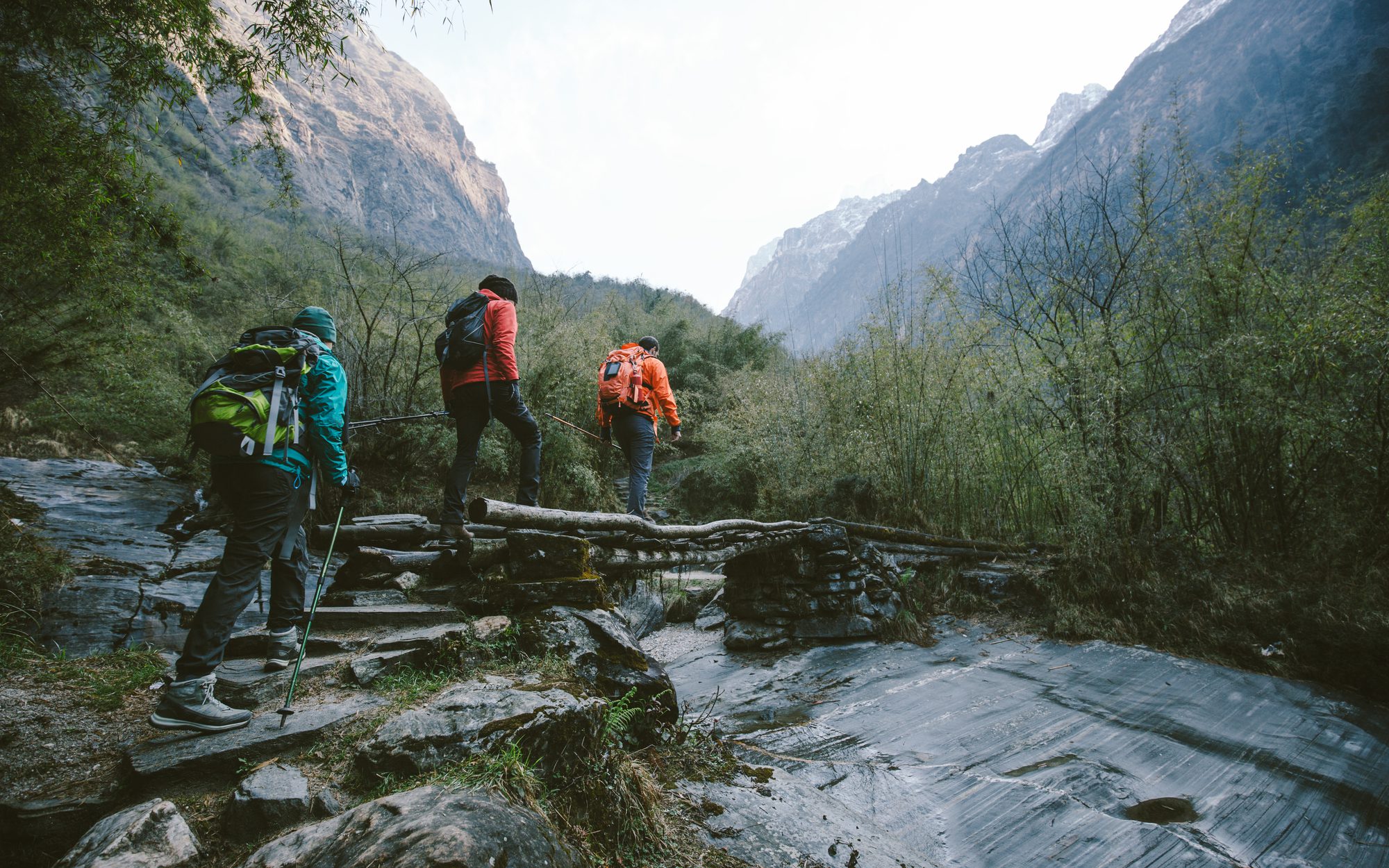 Hikers in backcountry mountains